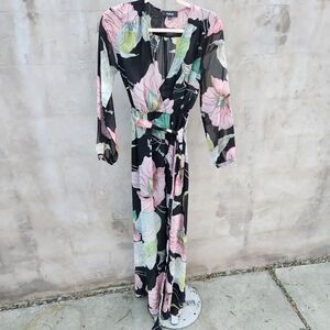 Aakaa sheer floral faux maxi dress